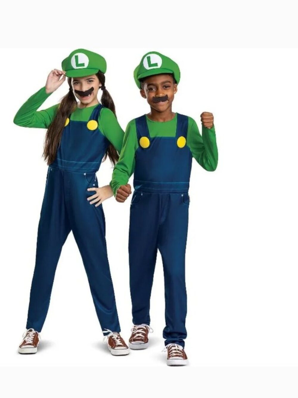 Super Mario Luigi Halloween Costume 4/6 Jumpsuit Hat Mustache 3 Pc Boys Girls
